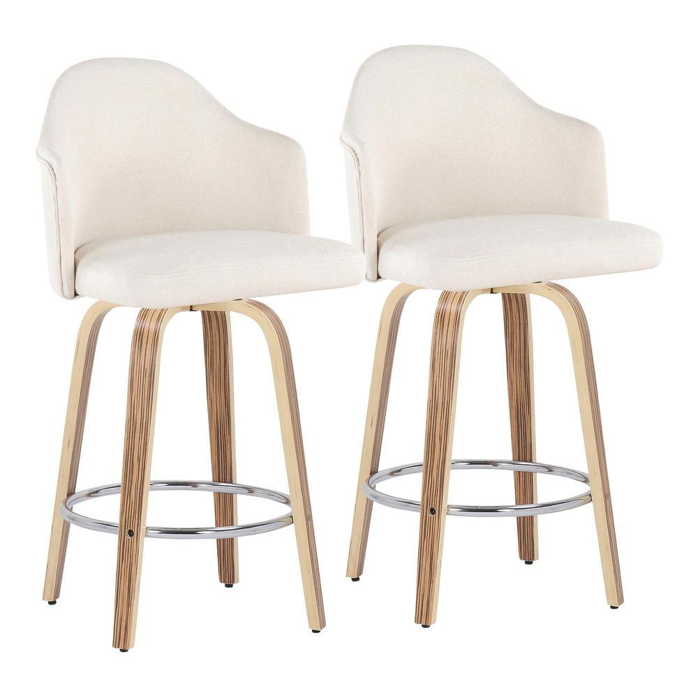 LumiSource Zebra Wood, Chrome, Cream Fabric Ahoy Counter Stool - Set of 2