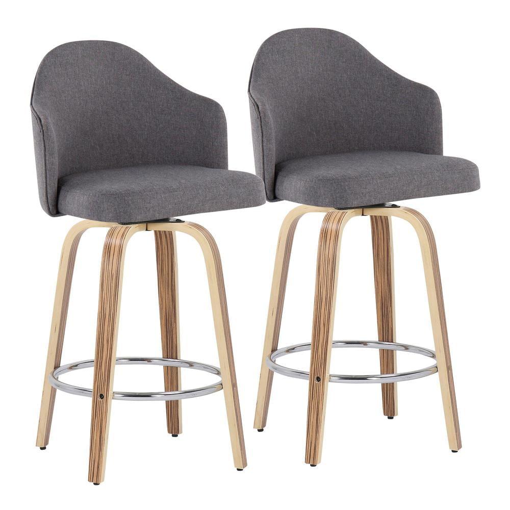 LumiSource Zebra Wood, Chrome, Grey Fabric Ahoy Counter Stool - Set of 2