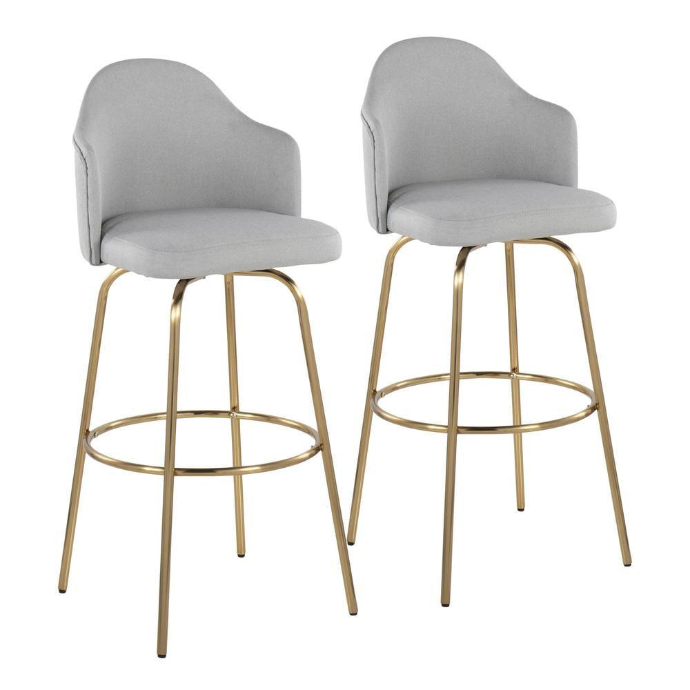 Ahoy Light Gray Fabric and Gold Metal Swivel Bar Stools, Set of 2