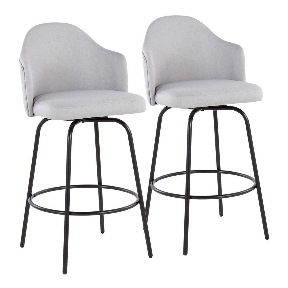 Set of 2 Ahoy Polyester/Metal Counter Height Barstools Black/Light Gray - LumiSource: Swivel Seat, 250lb Capacity, Foam Filled