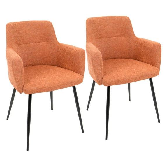Set of 2 Andrew Contemporary Dining Accent Chairs Orange - Lumisource: Upholstered, Metal Legs, Padded Armrests