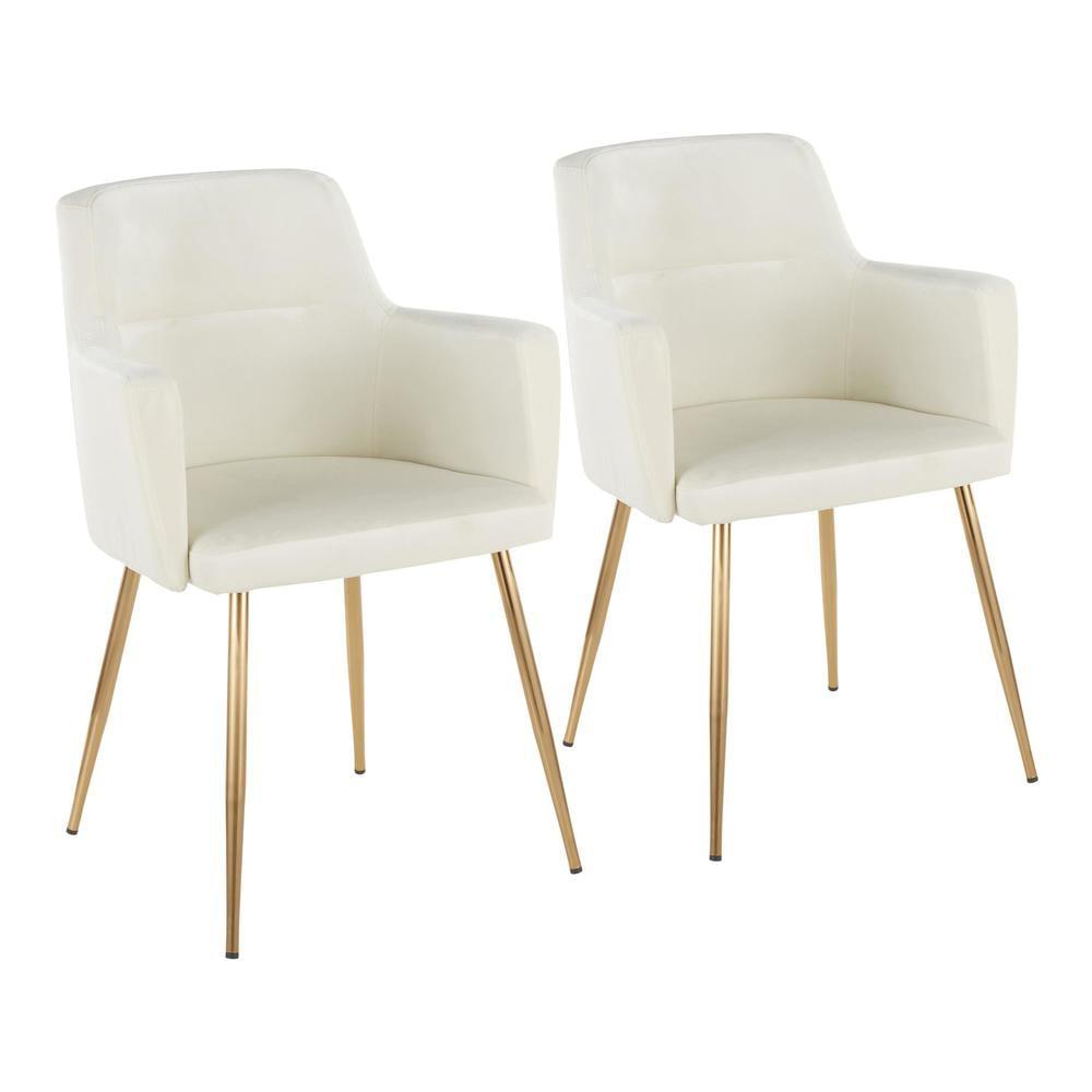 LumiSource Gold Metal, Cream Velvet Andrew Chair - Set of 2