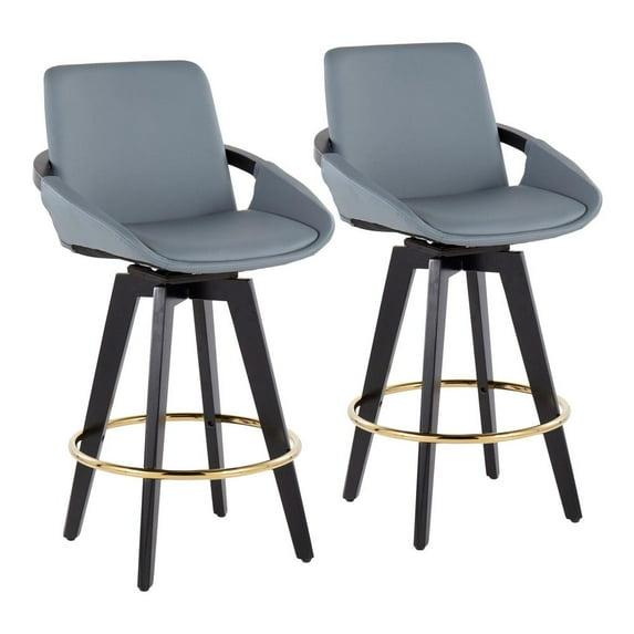Set of 2 Cosmo PU Leather/Metal/Wood Counter Height Barstools Black/Gold/Gray - LumiSource: Swivel, Upholstered, 250lb Capacity
