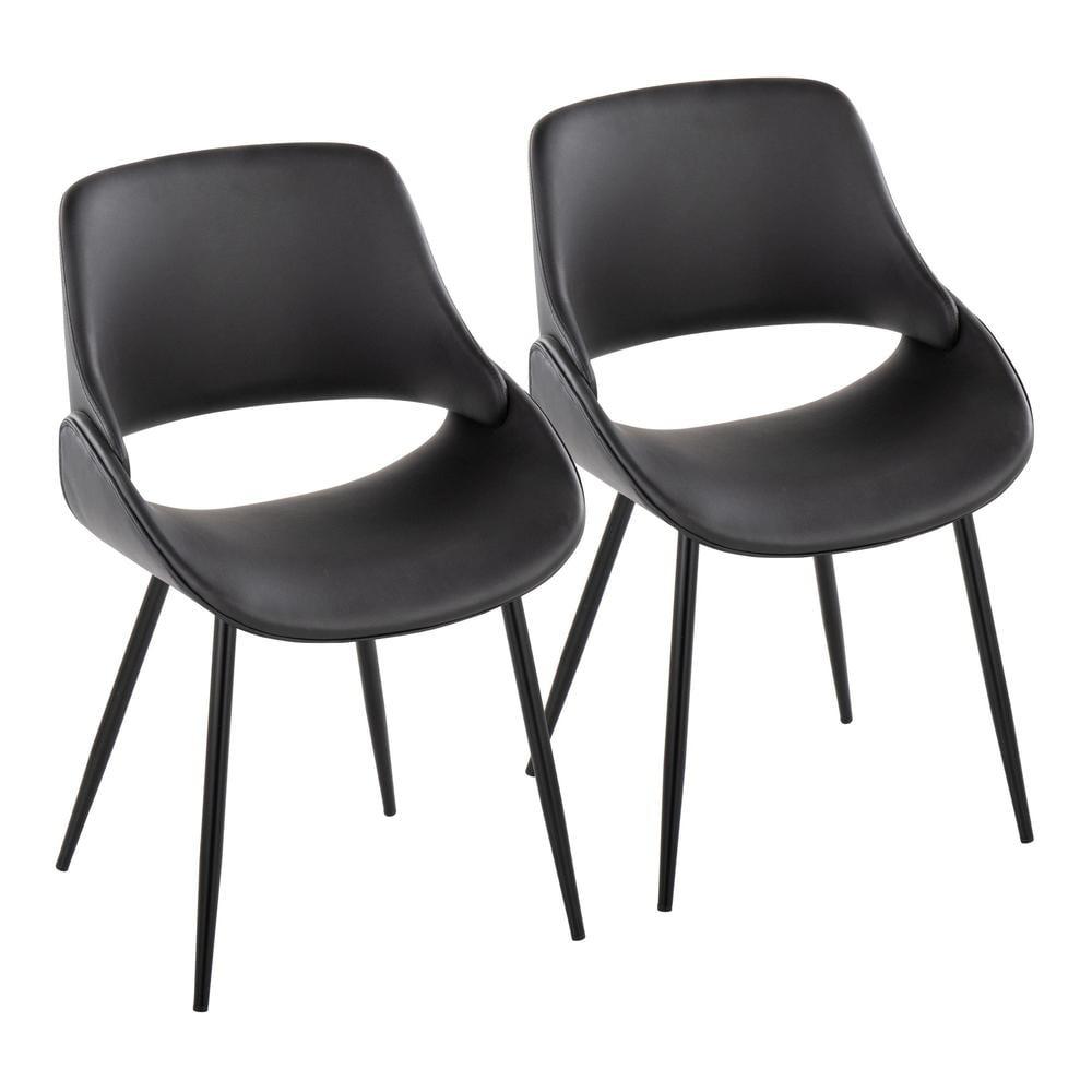Set of 2 Fabrico Dining Chairs Black - LumiSource: Upholstered, Metal Legs, Faux Leather, Contemporary Style