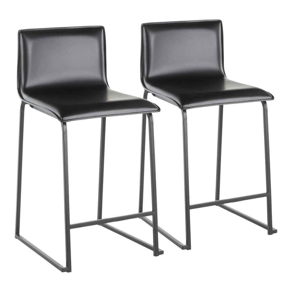 Set of 2 26" Mara Contemporary Counter Height Barstools Black - LumiSource: Faux Leather, Metal Base, Built-in Footrest