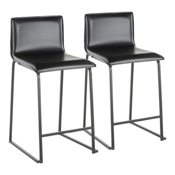 Set of 2 26" Mara Contemporary Counter Height Barstools Black - LumiSource: Faux Leather, Metal Base, Built-in Footrest