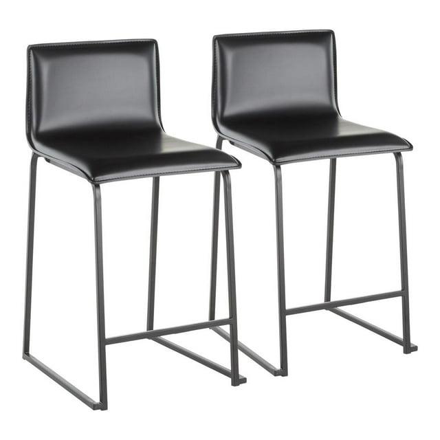 Set of 2 26" Mara Contemporary Counter Height Barstools Black - LumiSource: Faux Leather, Metal Base, Built-in Footrest