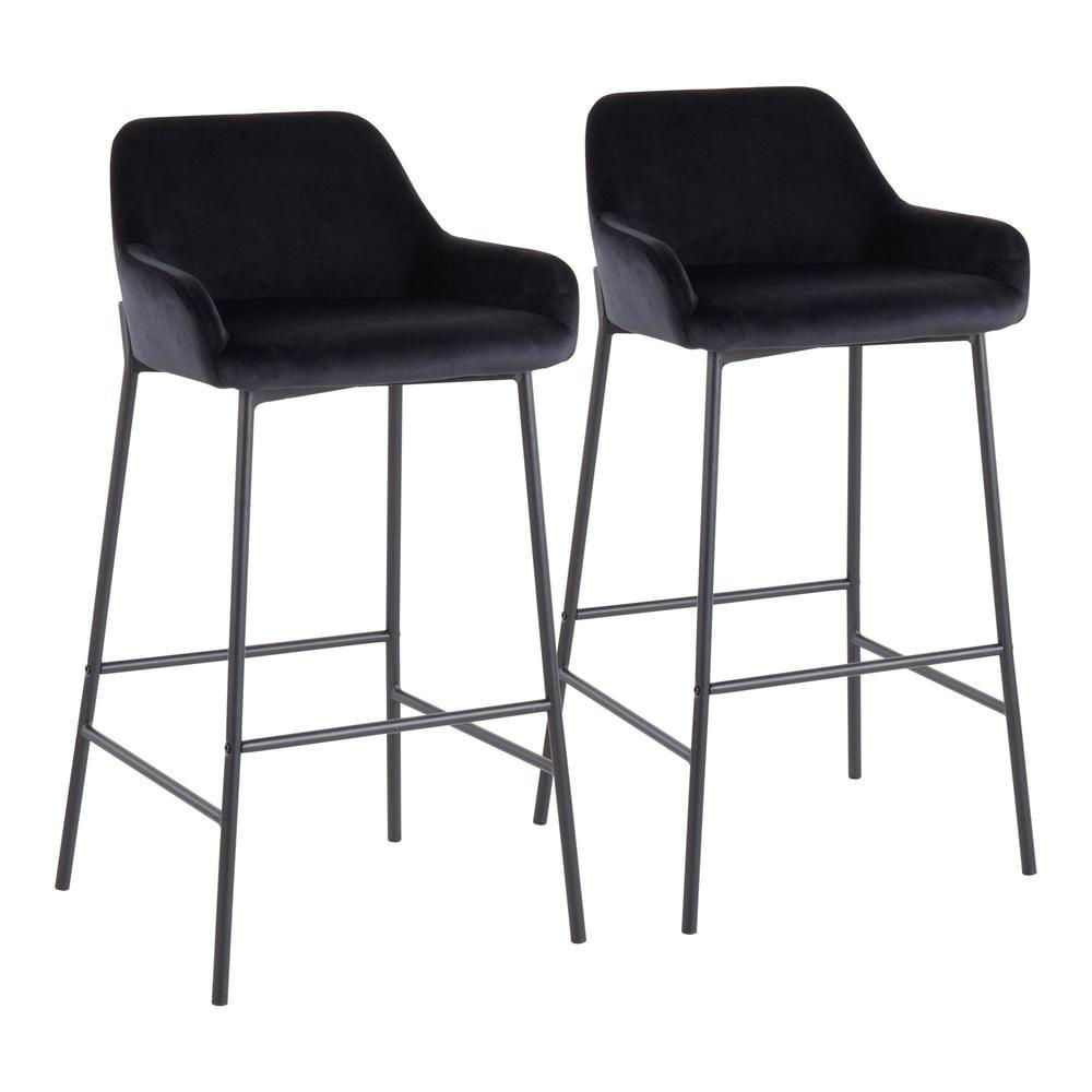 Set of 2 Daniella Metal/Velvet Barstools Black - LumiSource: Upholstered, 30" Fixed Height, Foam Padded