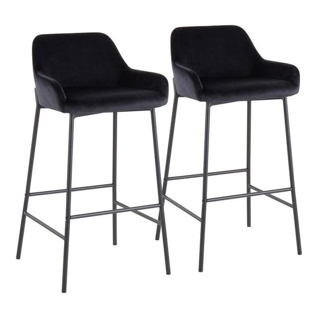 Set of 2 Daniella Metal/Velvet Barstools Black - LumiSource: Upholstered, 30" Fixed Height, Foam Padded