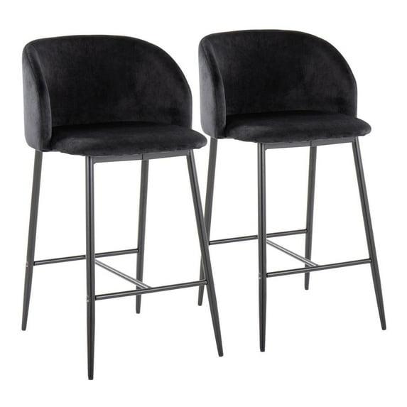 Set of 2 Fran Counter Height Barstools Black - LumiSource: Velvet Upholstery, Tapered Legs, Padded Bucket Seat