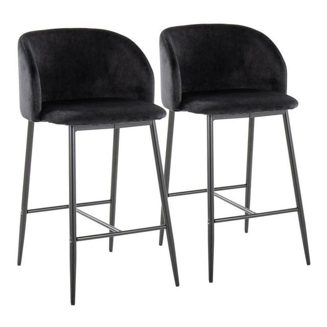 Set of 2 Fran Counter Height Barstools Black - LumiSource: Velvet Upholstery, Tapered Legs, Padded Bucket Seat