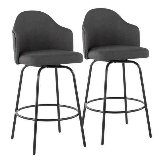 Set of 2 Ahoy Polyester/Metal Counter Height Barstools Black/Charcoal - LumiSource: Swivel Seat, Modern Design