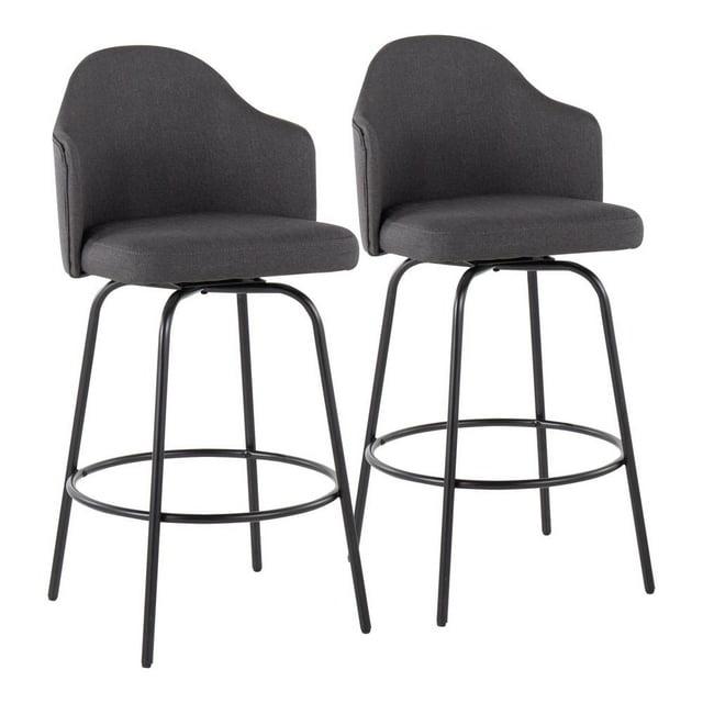 Set of 2 Ahoy Polyester/Metal Counter Height Barstools Black/Charcoal - LumiSource: Swivel Seat, Modern Design