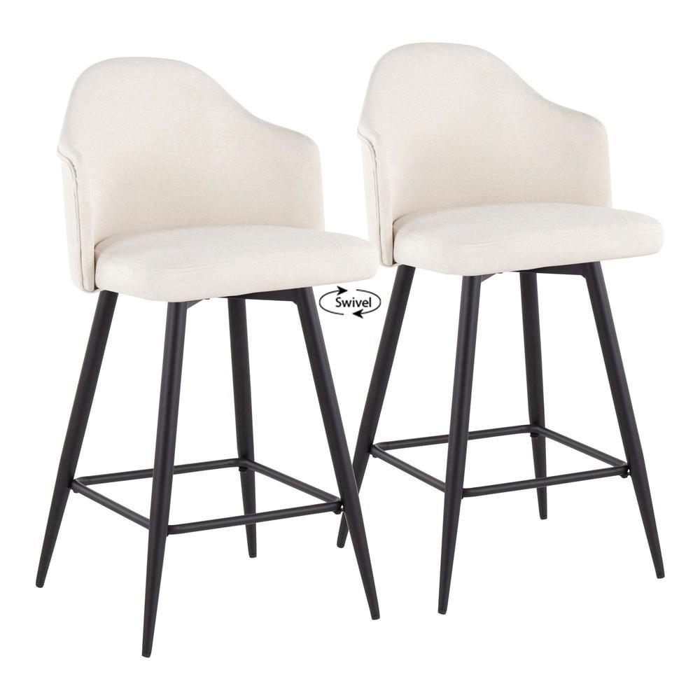 LumiSource Black Metal, Cream Fabric Ahoy 26" Counter Stool - Set of 2