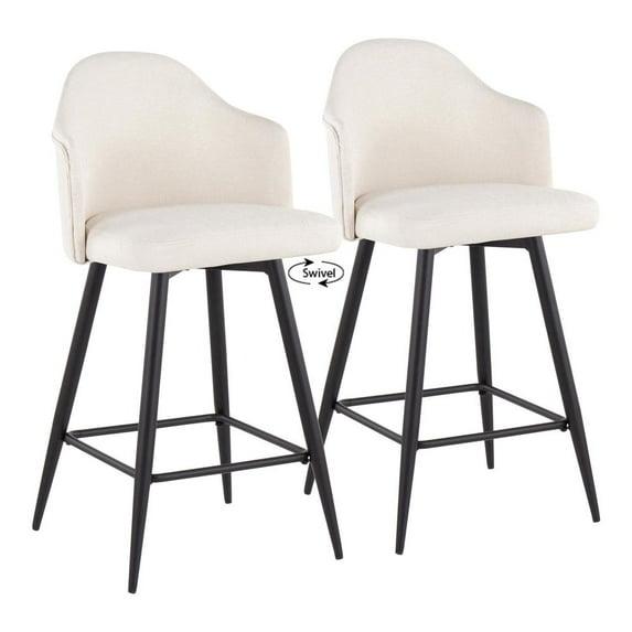 LumiSource Black Metal, Cream Fabric Ahoy 26" Counter Stool - Set of 2