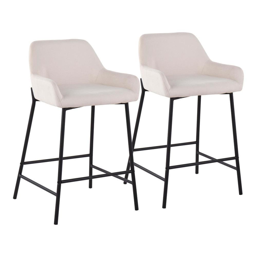 Set of 2 Daniella Metal/Polyester Counter Height Barstools Black/Cream - LumiSource: Upholstered, Spot Clean, Foam Filled, Fixed Height