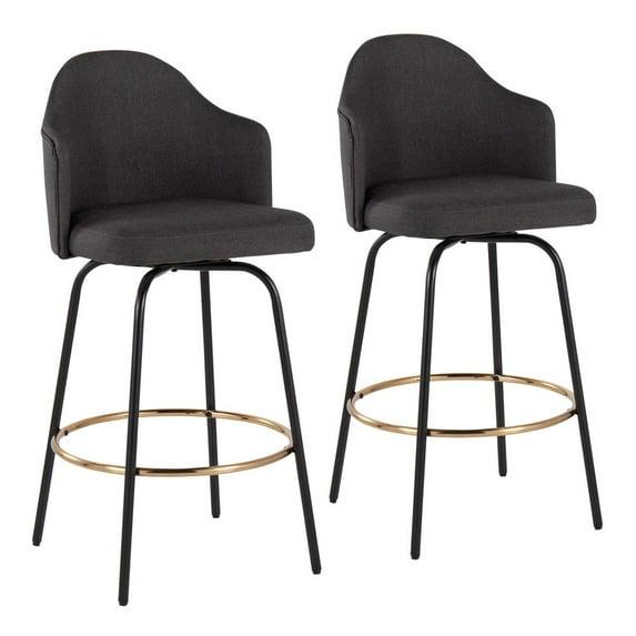 Set of 2 Ahoy Counter Height Barstools with Swivel Seat, Metal Frame - LumiSource: Upholstered, Fixed Height