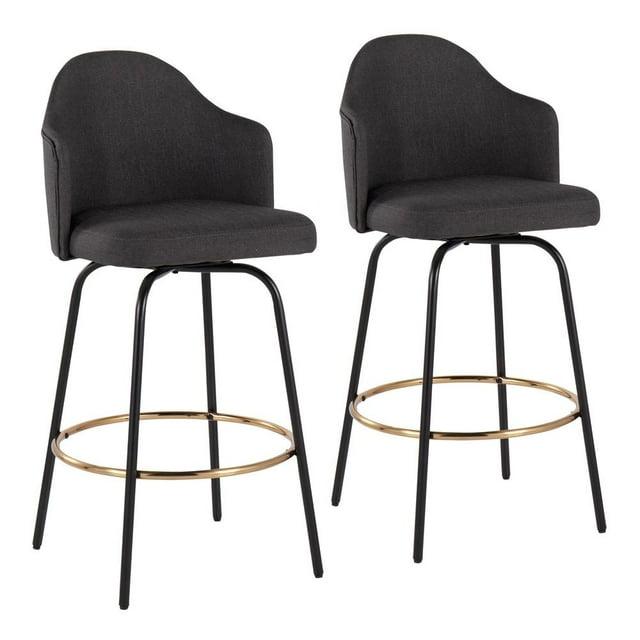 Set of 2 Ahoy Counter Height Barstools with Swivel Seat, Metal Frame - LumiSource: Upholstered, Fixed Height