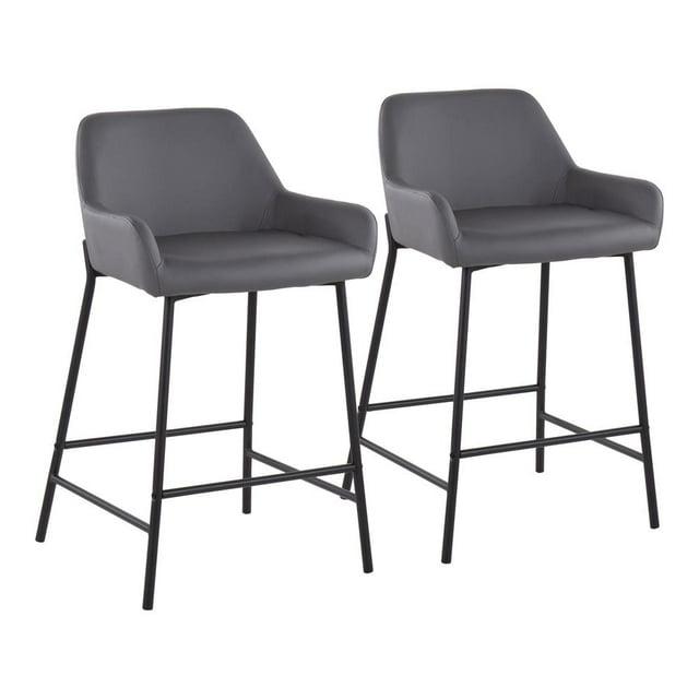 Set of 2 Daniella Metal/Faux Leather Counter Height Barstools Black/Gray - LumiSource: Padded, Modern Design, 250lb Capacity