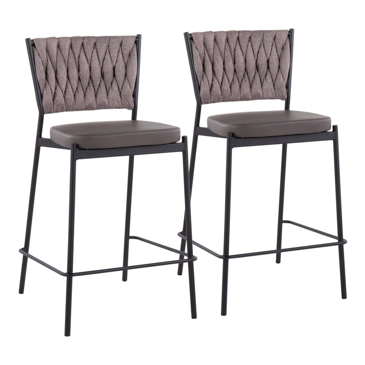 Set of 2 Tania Faux Leather/Polyester Counter Height Barstools: Metal Legs, Footrest - LumiSource