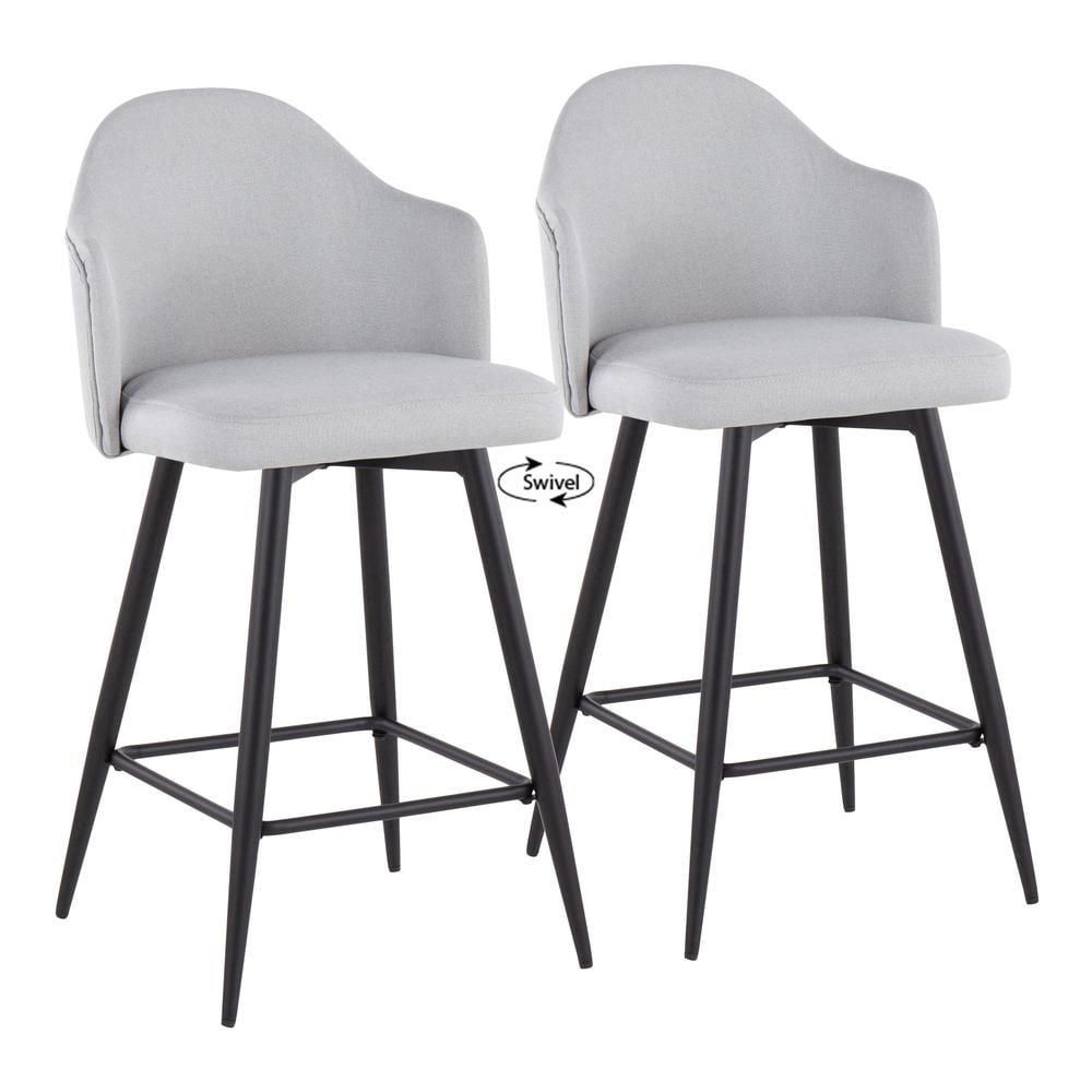 LumiSource Black Metal, Light Grey Fabric Ahoy 26" Counter Stool - Set of 2