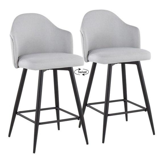 LumiSource Black Metal, Light Grey Fabric Ahoy 26" Counter Stool - Set of 2