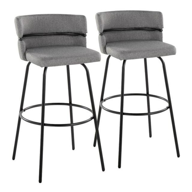 LumiSource Black Metal, Light Grey Fabric Cinch Claire 30" Fixed-Height Barstool - Set of 2
