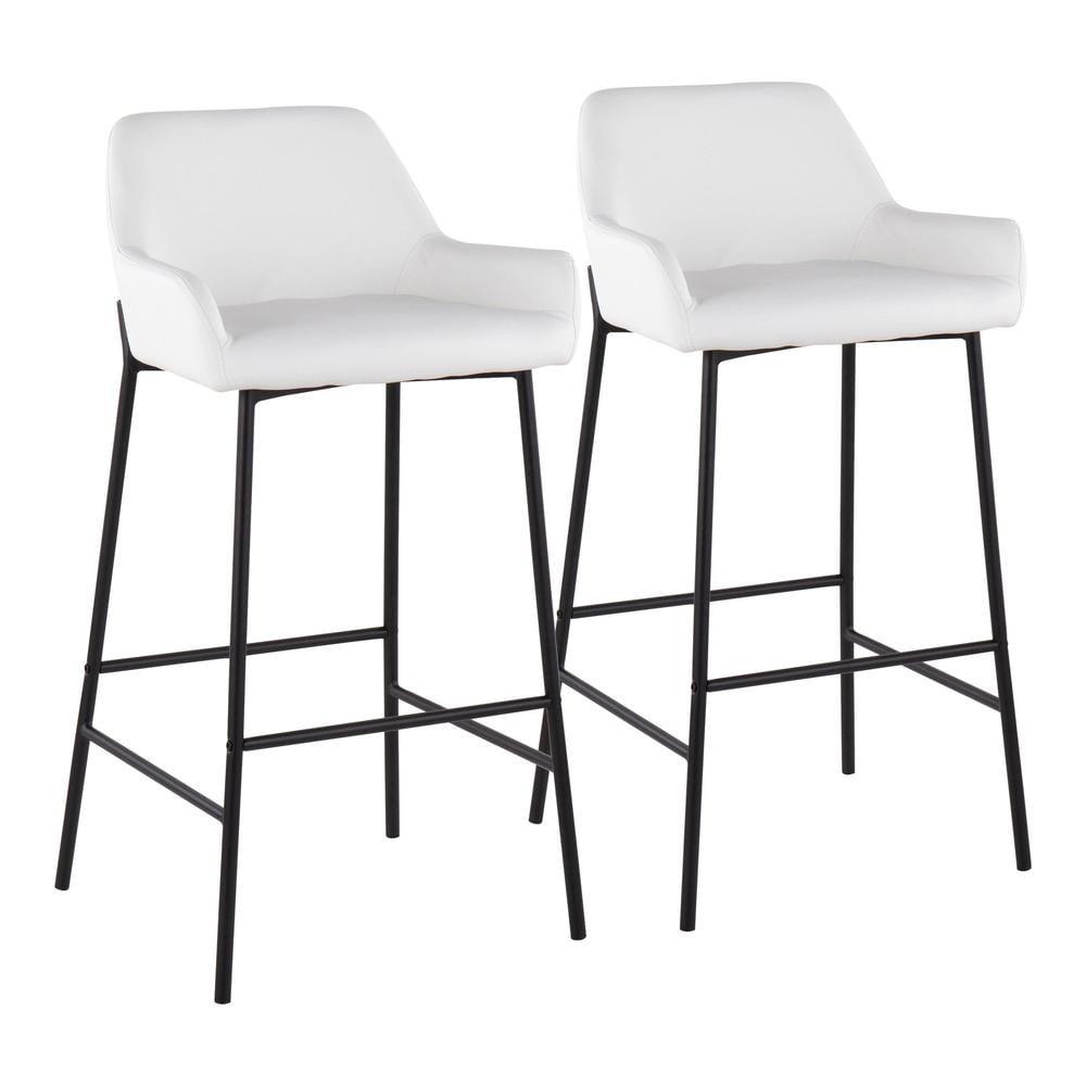 Set of 2 Daniella Metal Faux Leather Barstools Black/White - LumiSource: Upholstered, Fixed Height, Foam Filled