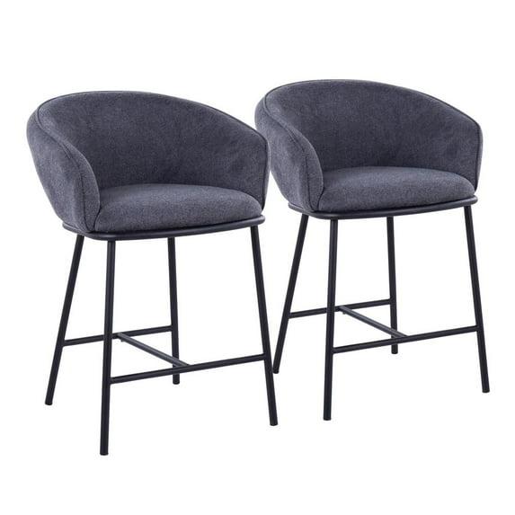 Set of 2 Ashland Counter Height Barstools Charcoal - LumiSource: Padded Seat, Black Metal Frame, Upholstered
