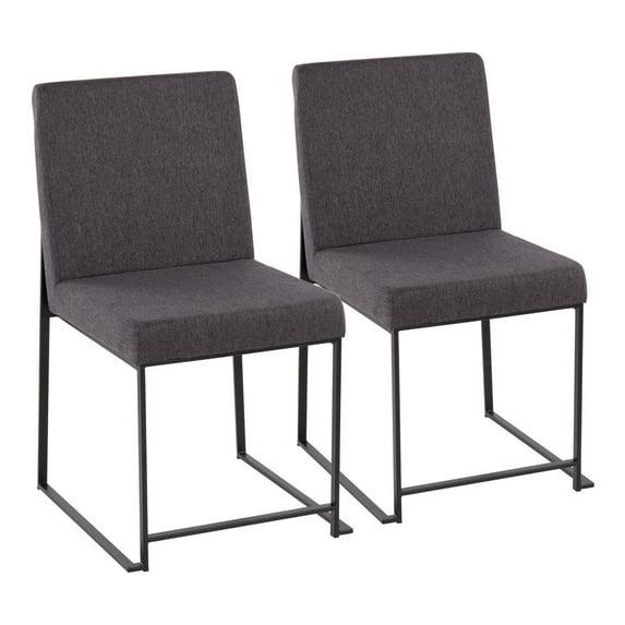 Set of 2 Highback Fuji Polyester/Steel Dining Chairs Black/Charcoal - LumiSource: Modern Kitchen & Room Seating, Foam Padded