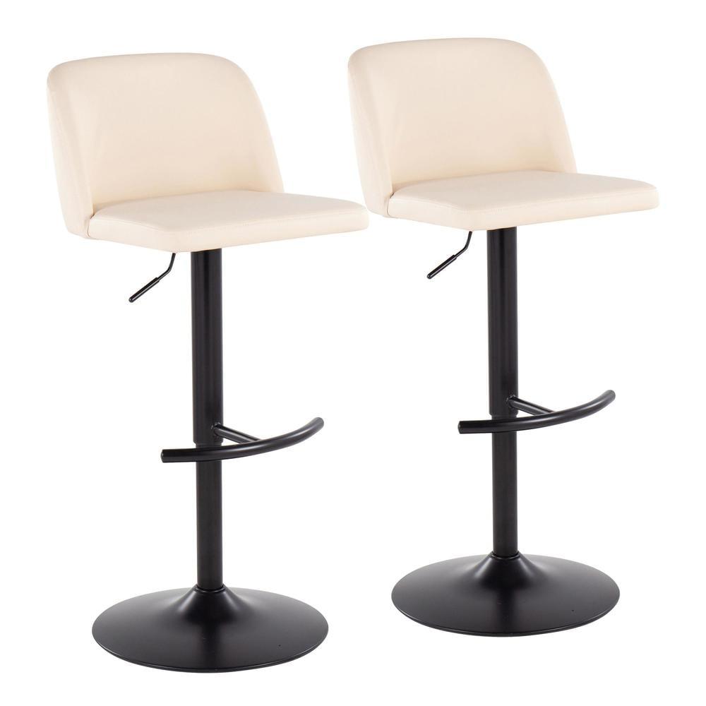 Set of 2 Toriano PU Leather/Steel Barstools Black/Cream - LumiSource: Adjustable, Swivel, Footrest