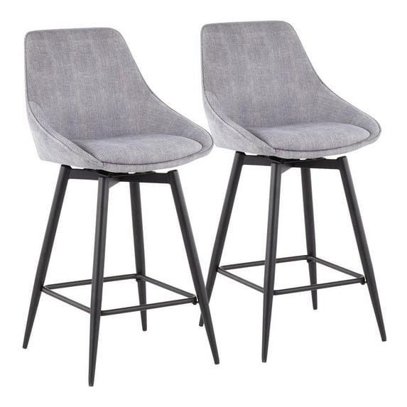 Set of 2 Diana Counter Height Barstools Gray: Velvet Upholstery, Swivel, Armless - LumiSource