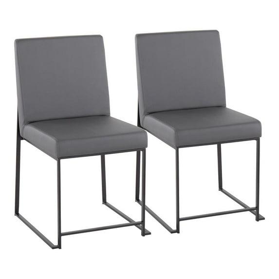 Set of 2 High Back Fuji Dining Chairs Leather/Steel Black/Gray - LumiSource: Upholstered, Modern, Armless