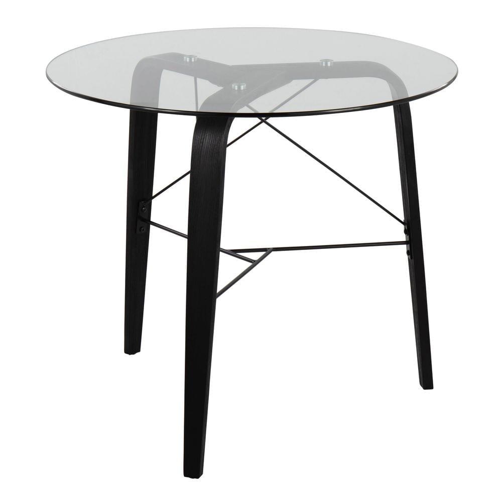 LumiSource 34" Trilogy Round Dining Table Black/Clear Glass: Mid-Century Modern Style, Seats 4, Wood Base