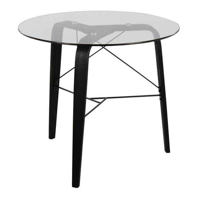 LumiSource 34" Trilogy Round Dining Table Black/Clear Glass: Mid-Century Modern Style, Seats 4, Wood Base