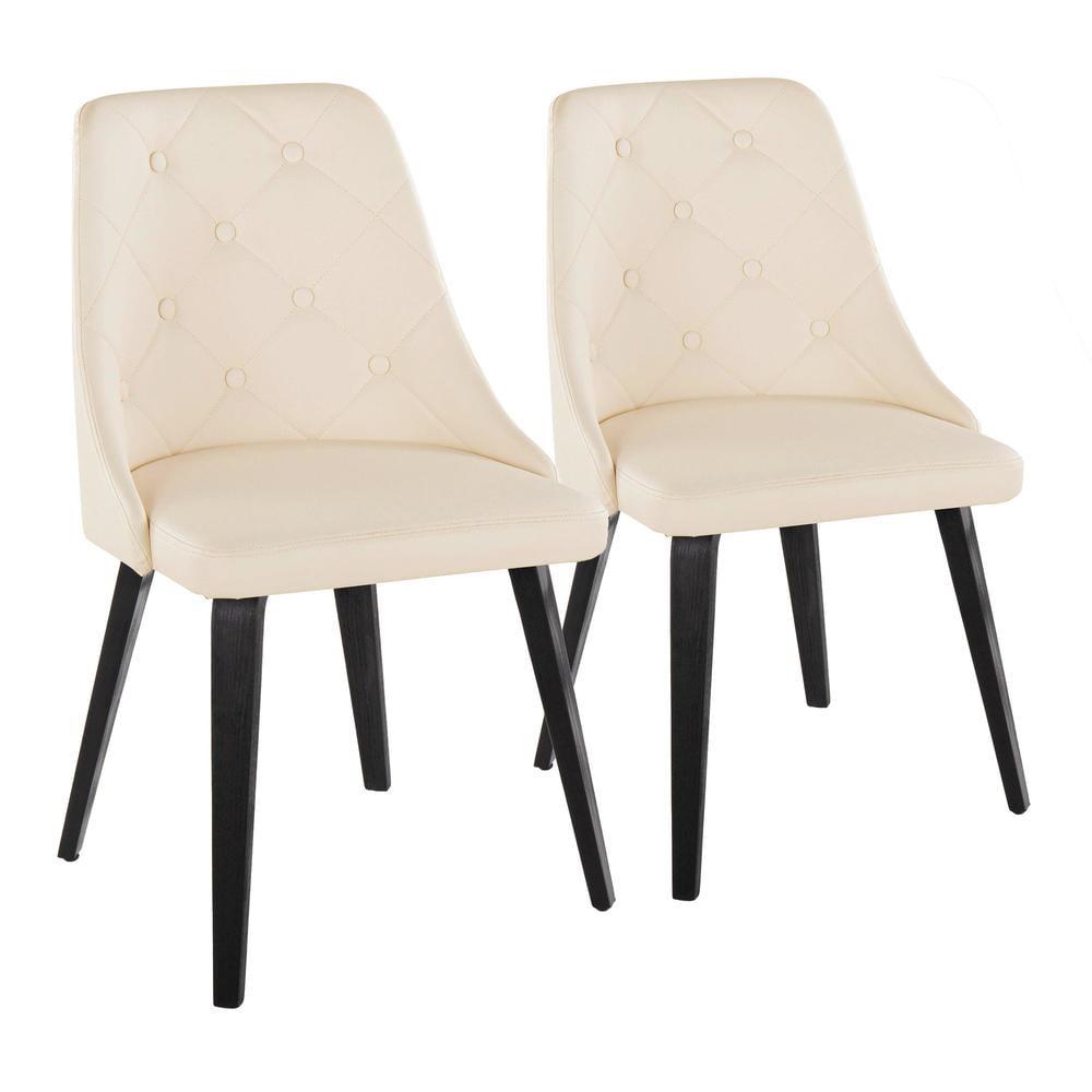 LumiSource Black Wood, Cream PU Giovanni Chair - Set of 2