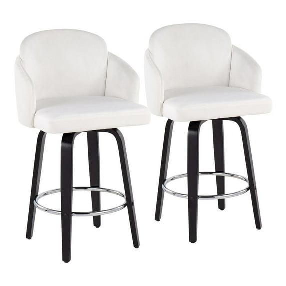 LumiSource Black Wood, Cream Velvet, Chrome, Gold Metal Dahlia Counter Stool - Set of 2