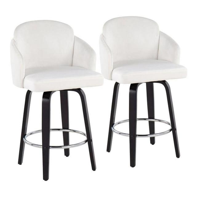 LumiSource Black Wood, Cream Velvet, Chrome, Gold Metal Dahlia Counter Stool - Set of 2