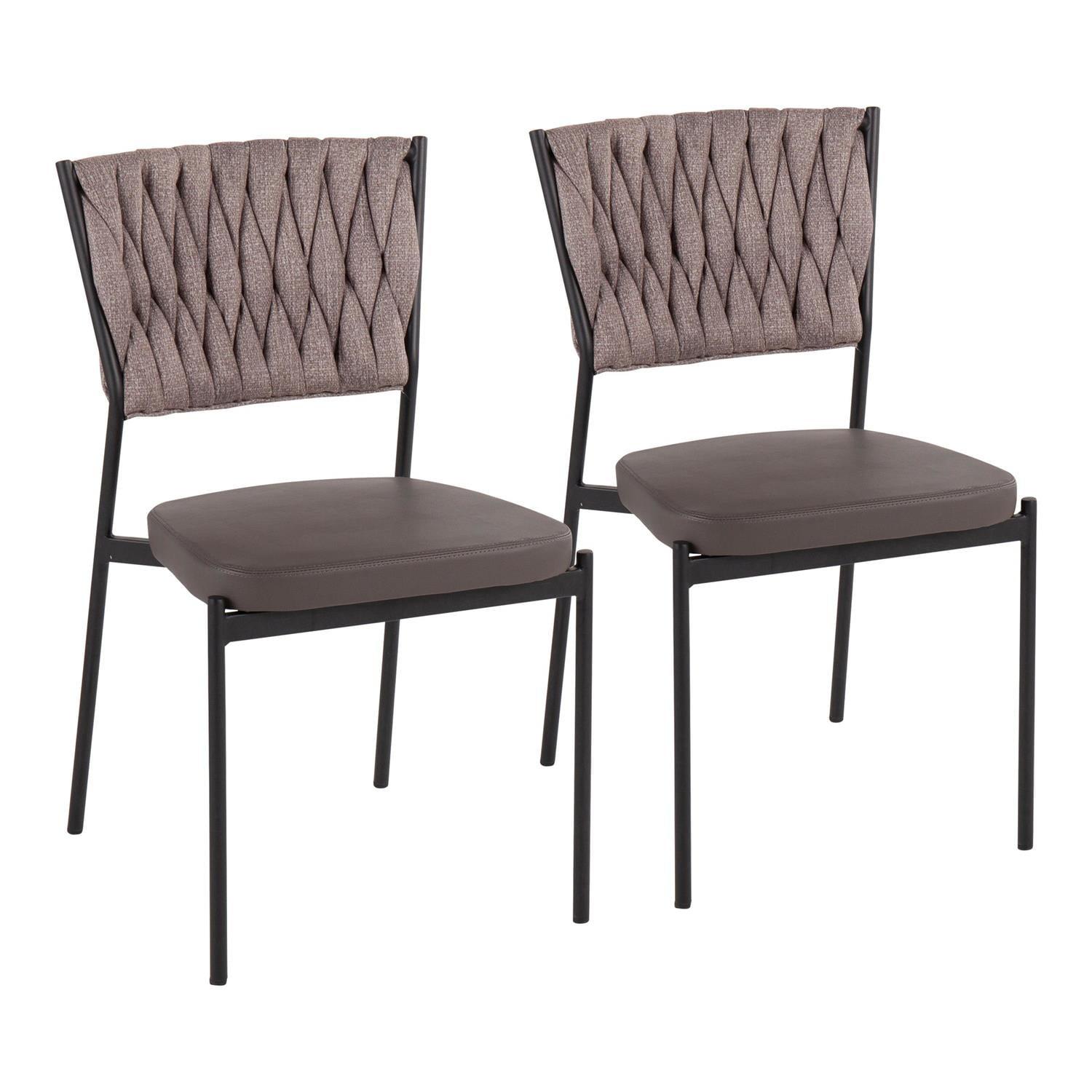 Contemporary Braided Tania Dark Gray Faux Leather Dining Chair Set