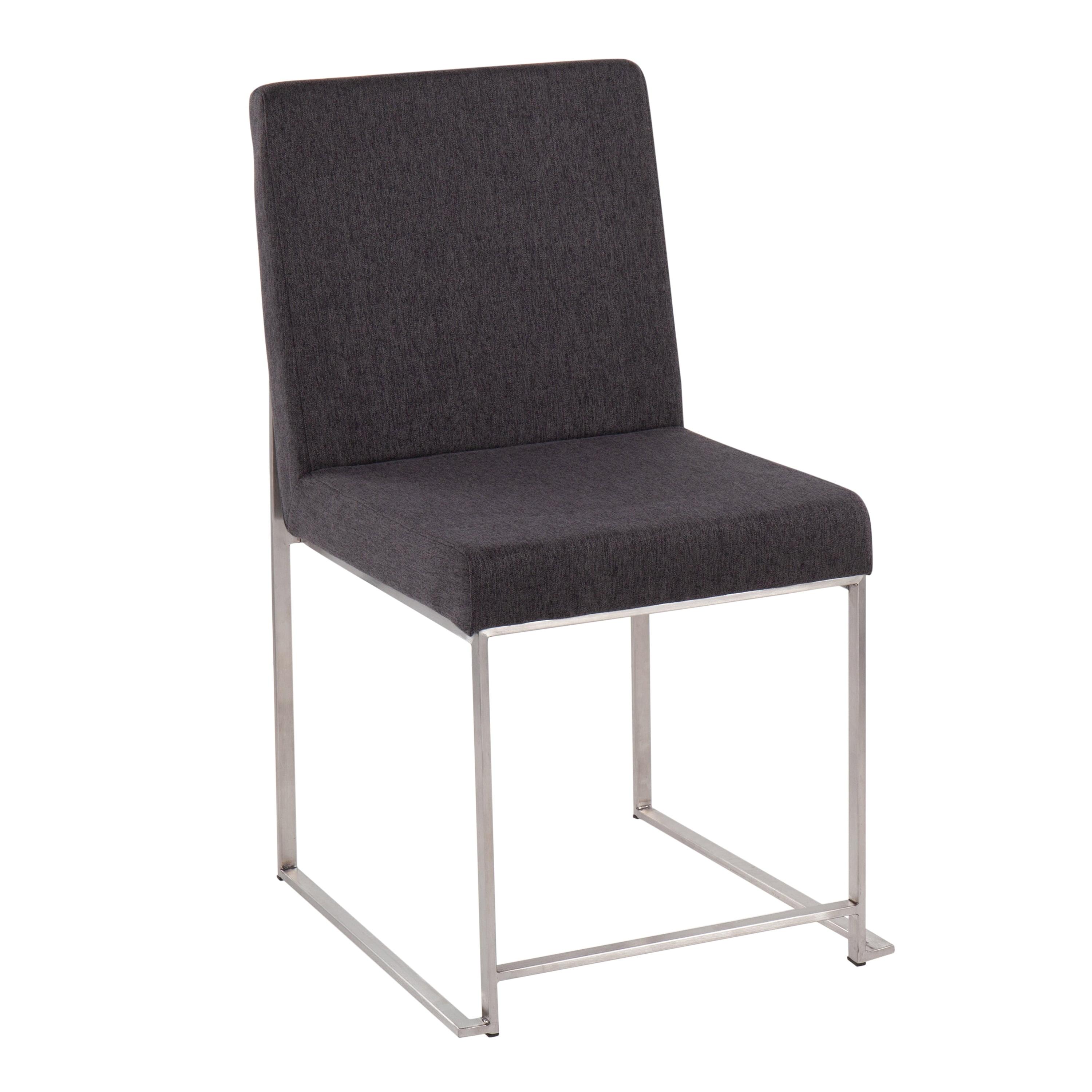LumiSource Brushed Stainless Steel, Charcoal Fabric High Back Fuji Dining Chair - Set of 2