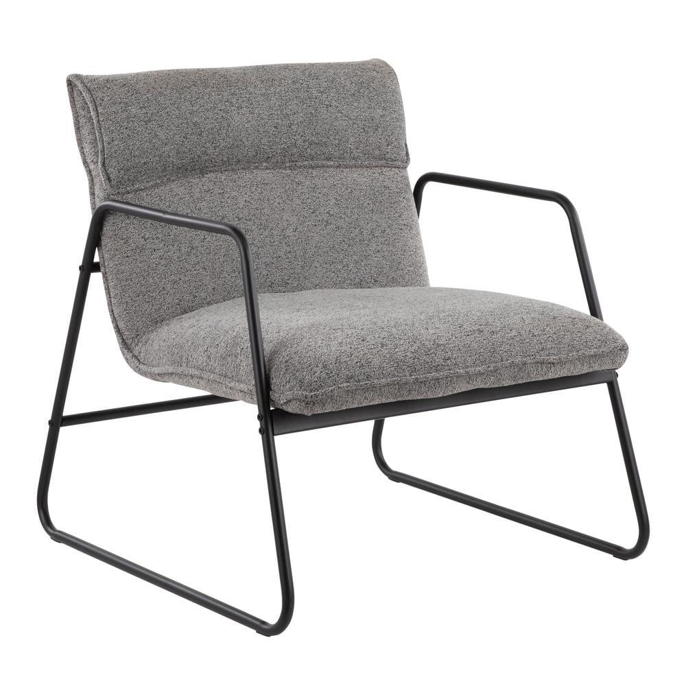 Industrial Black Steel and Gray Fabric Armchair