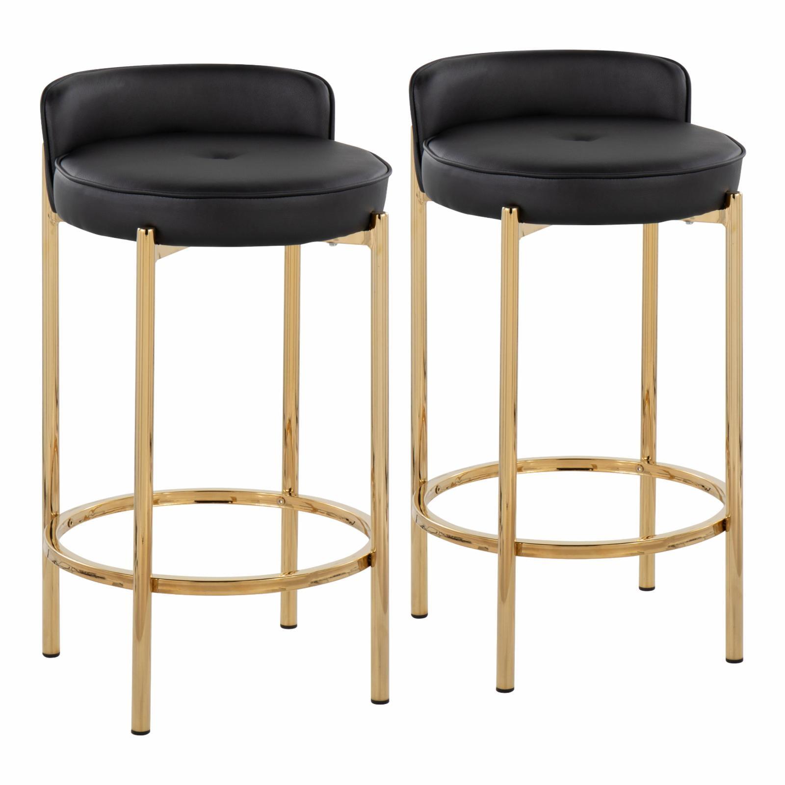 LumiSource Chloe 25 in. Metal Base Faux Leather Counter Stool - Set of 2