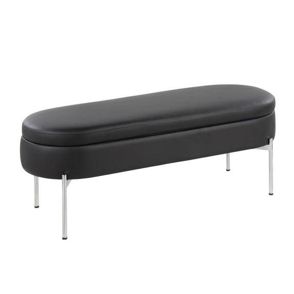 48" Chloe PU Leather Storage Bench Metal Chrome/Black - LumiSource: Flip-Top Lid, Entryway Seating
