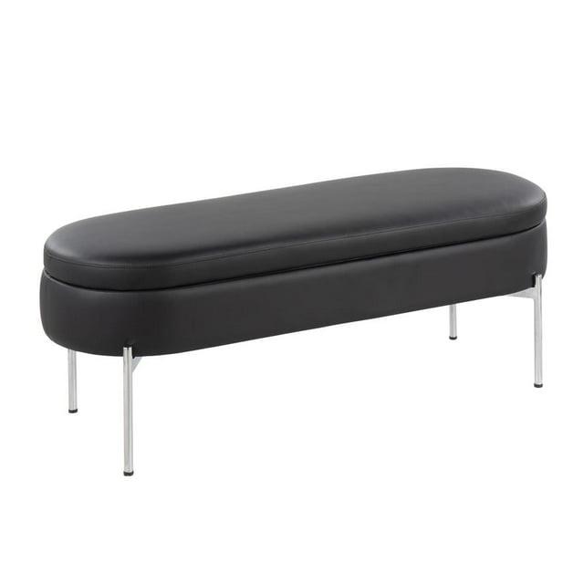 48" Chloe PU Leather Storage Bench Metal Chrome/Black - LumiSource: Flip-Top Lid, Entryway Seating