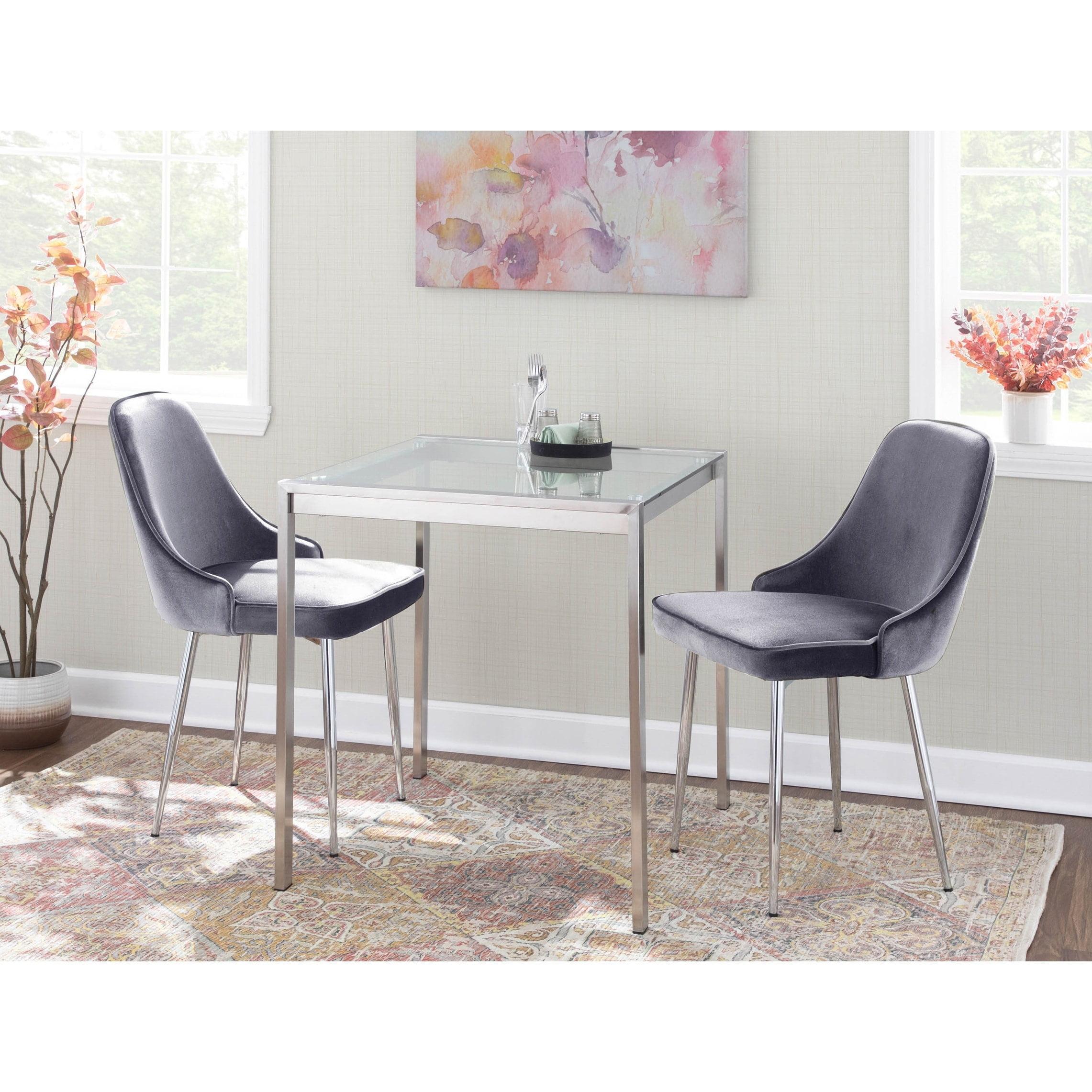 LumiSource Set of 2 Dining Chairs LumiSource Blue:: Chrome-Plated, Velvet Upholstery, Metal Legs, No Assembly Required