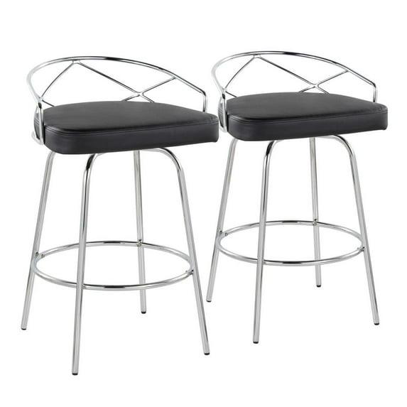 LumiSource Chrome Metal, Black PU Charlotte Glam 26" Fixed-Height Counter Stool - Set of 2