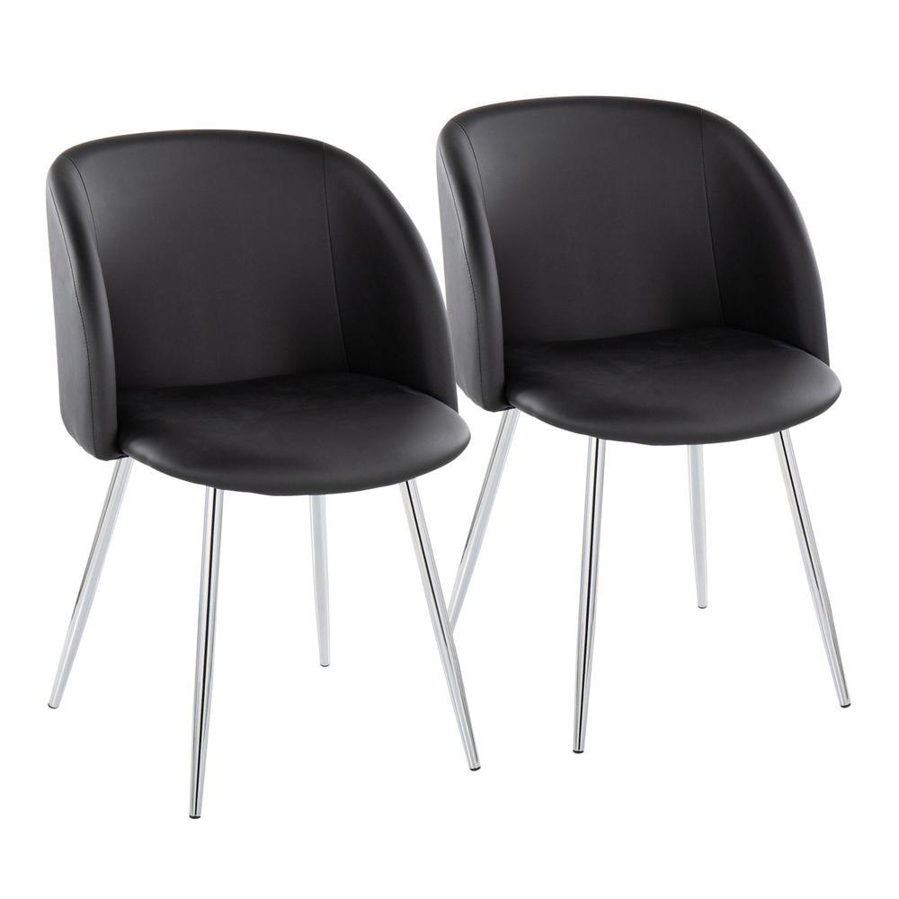 Set of 2 Fran Dining Chairs Chrome/Black - LumiSource: Upholstered, Metal Legs, Contemporary Style