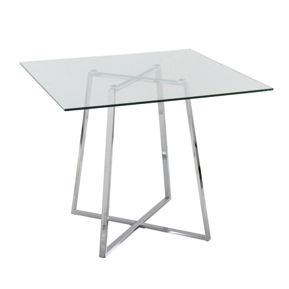 36" Cosmo Square Dining Table Chrome/Clear Glass - LumiSource: Modern Pedestal, Seats 4