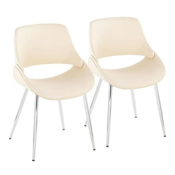 LumiSource Chrome Metal, Cream PU Fabrico Chair - Set of 2