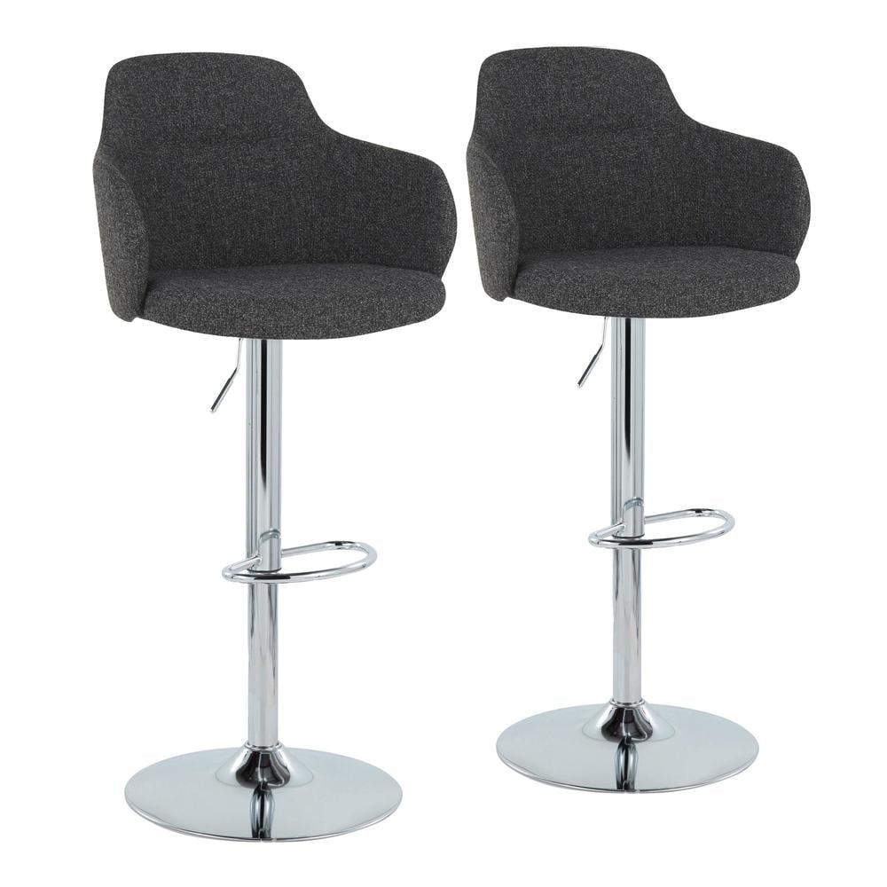 LumiSource Chrome Metal, Dark Grey Noise Fabric Boyne Adjustable Barstool - Set of 2
